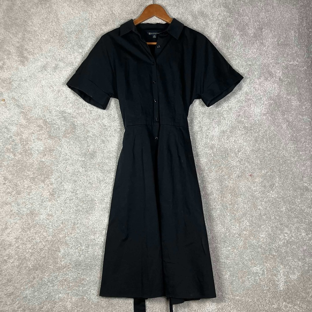 Brooks Brothers Shirt Dress Women 10 Black Button Front Belted Career Business